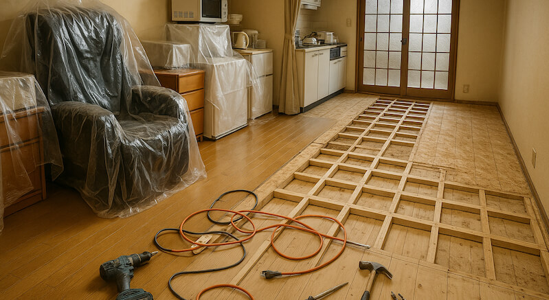 住みながらフローリングの張り替え